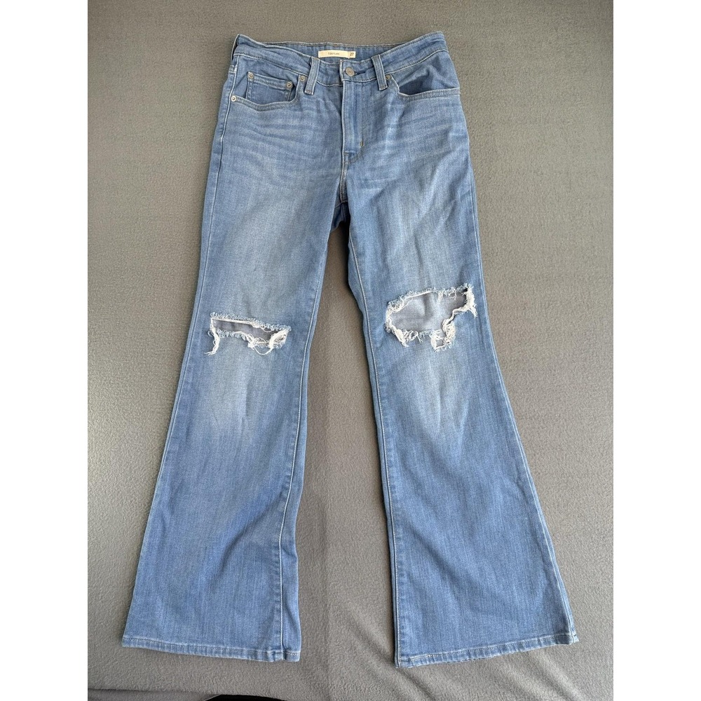 Levi's 726 Flare Jeans Womens 27x32 Light Wash Blue High Rise Distressed Denim